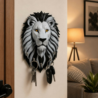 Lion Face Wooden Key Holder with 5 Hooks | Wall-Mounted Key Organizer
