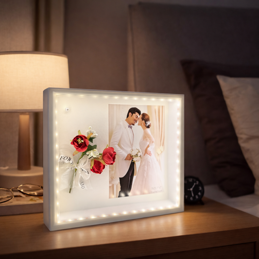Large LED Photo Frame with Floral Decor Lighted Tabletop Memory Frame ( Design may vary a little)