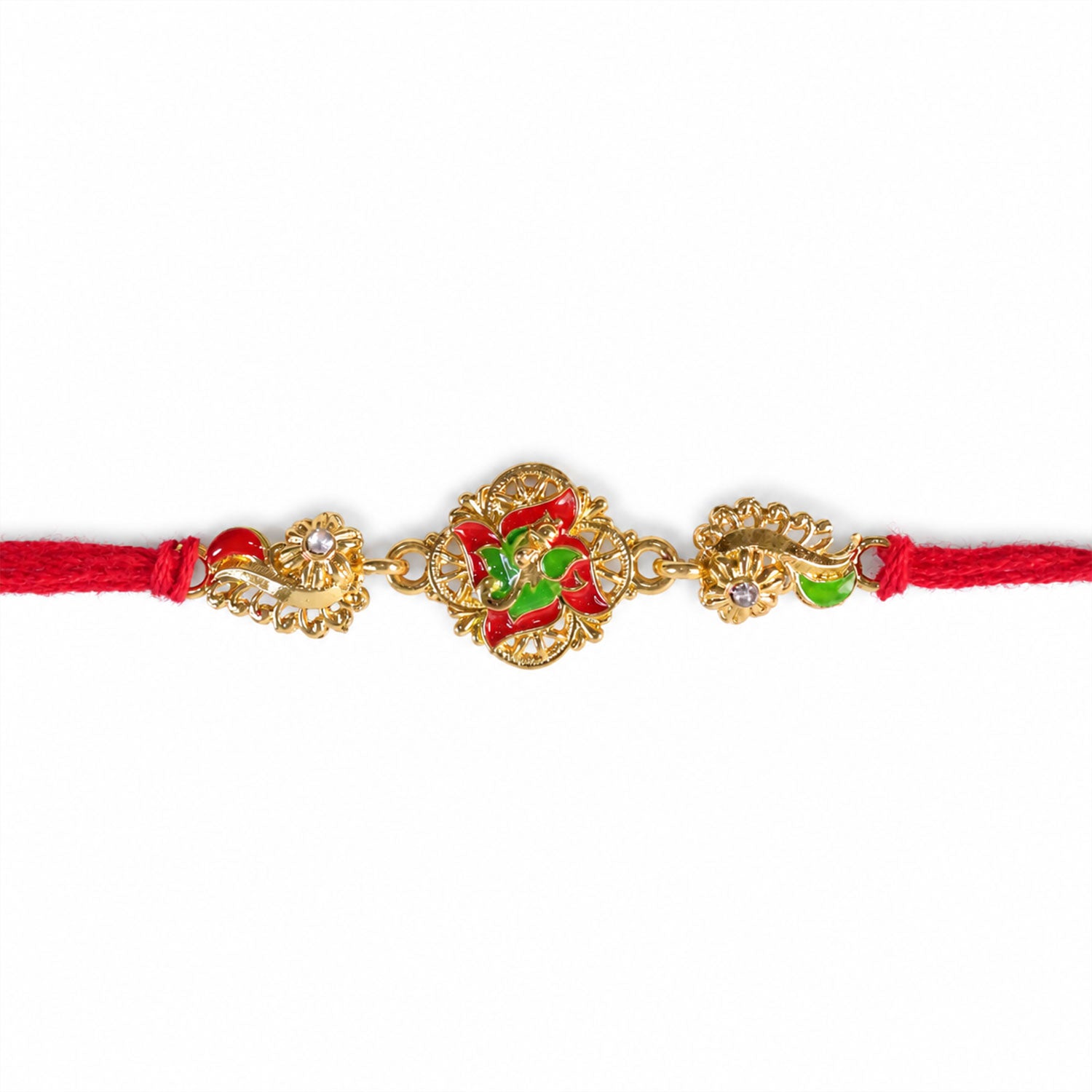 Ornate Rakhi featuring Floral Medallion, multicolor stones and gift style for Gift