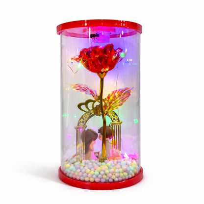LED Rose Dome with Couple Figurine Romantic Decorative Showpiece