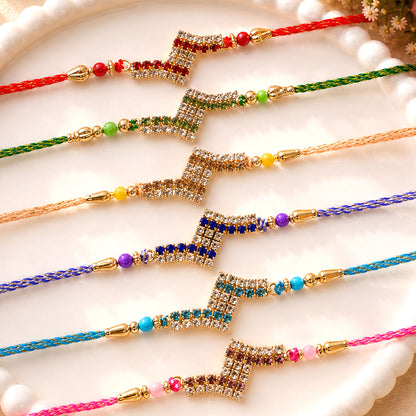 Chevron Shaped AD Stone Rakhi for Raksha Bandhan (Pack of 6)