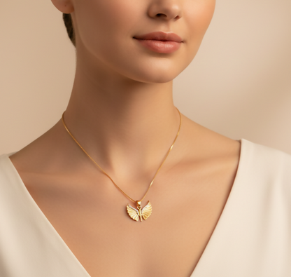 Gold Plated AD Butterfly Wing Pendant Necklace For women and girls