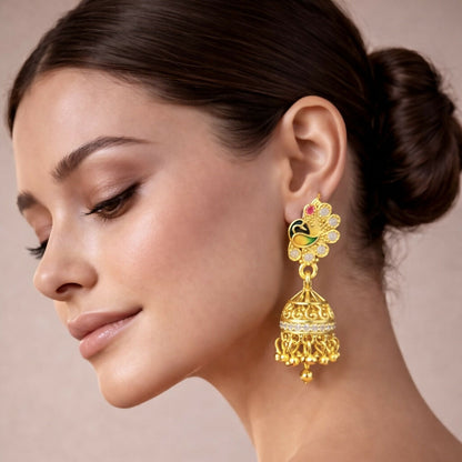 Elegant Peacock Design Gold Plated Earrings