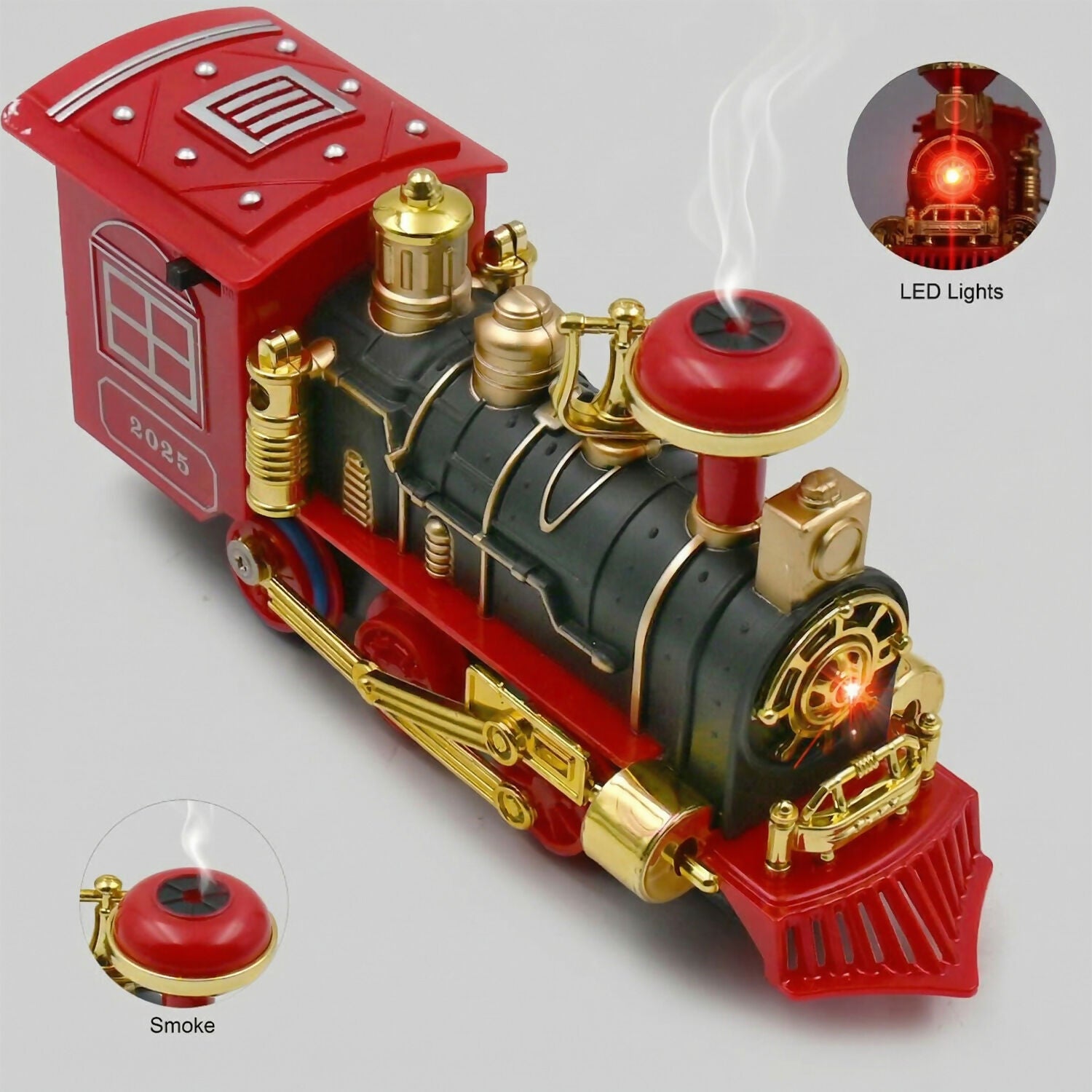 Antique style choo choo train with wagons and track