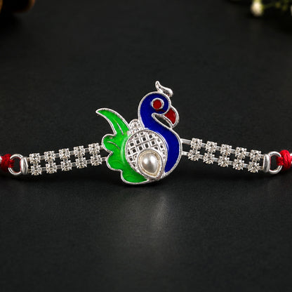 Classic Rakhi featuring Peacock Charm, crystal sparkle and display look for Gift Use