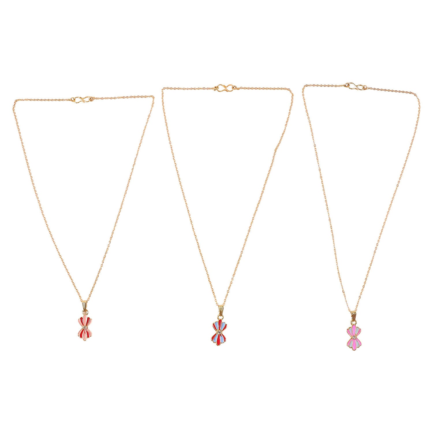 Colorful Enamel Flower Pendant Necklace on Gold Chain