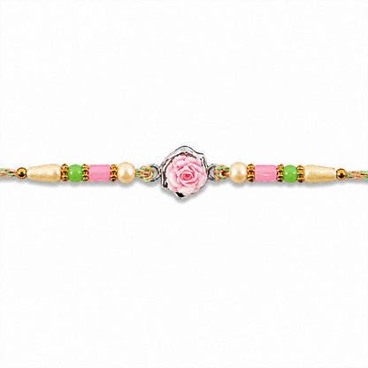 Rose Flower Charm Rakhi Designer Beaded for Brother (10pcs)