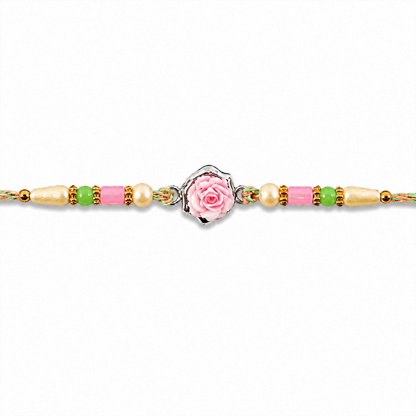 Rose Flower Charm Rakhi Designer Beaded for Brother (5pcs)