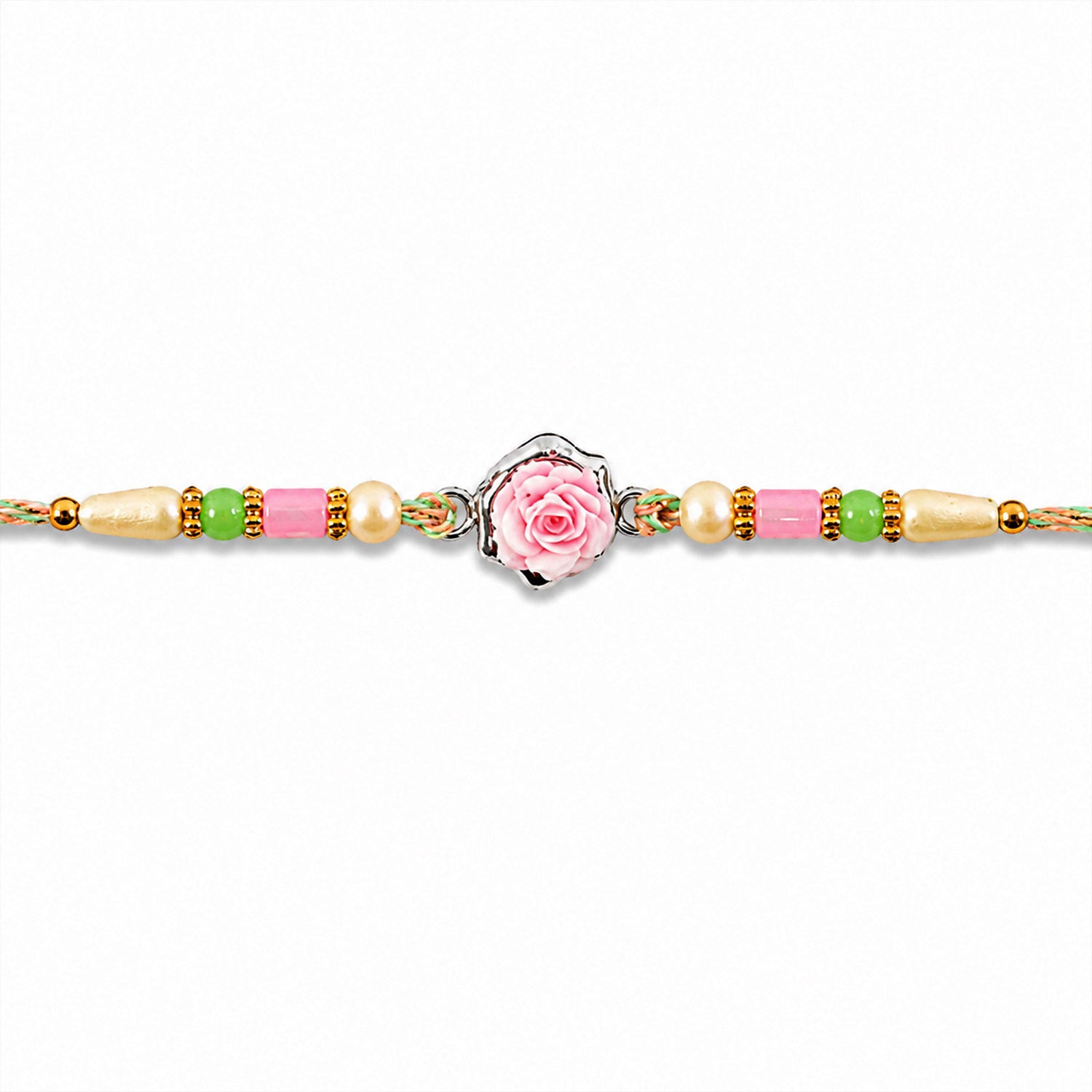 Rose Flower Charm Rakhi Designer Beaded for Brother (5pcs)
