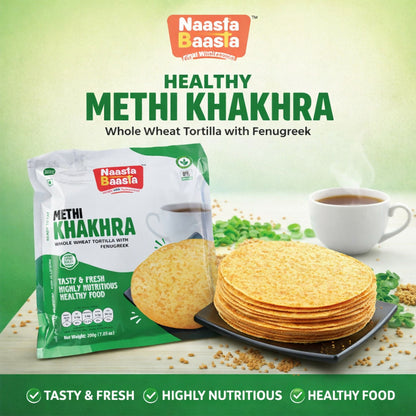 Naasta Baasta Methi Khakhra Healthy Whole Wheat Tortilla with Fenugreek Ready To Eat Tasty & Fresh Snack(200gm)