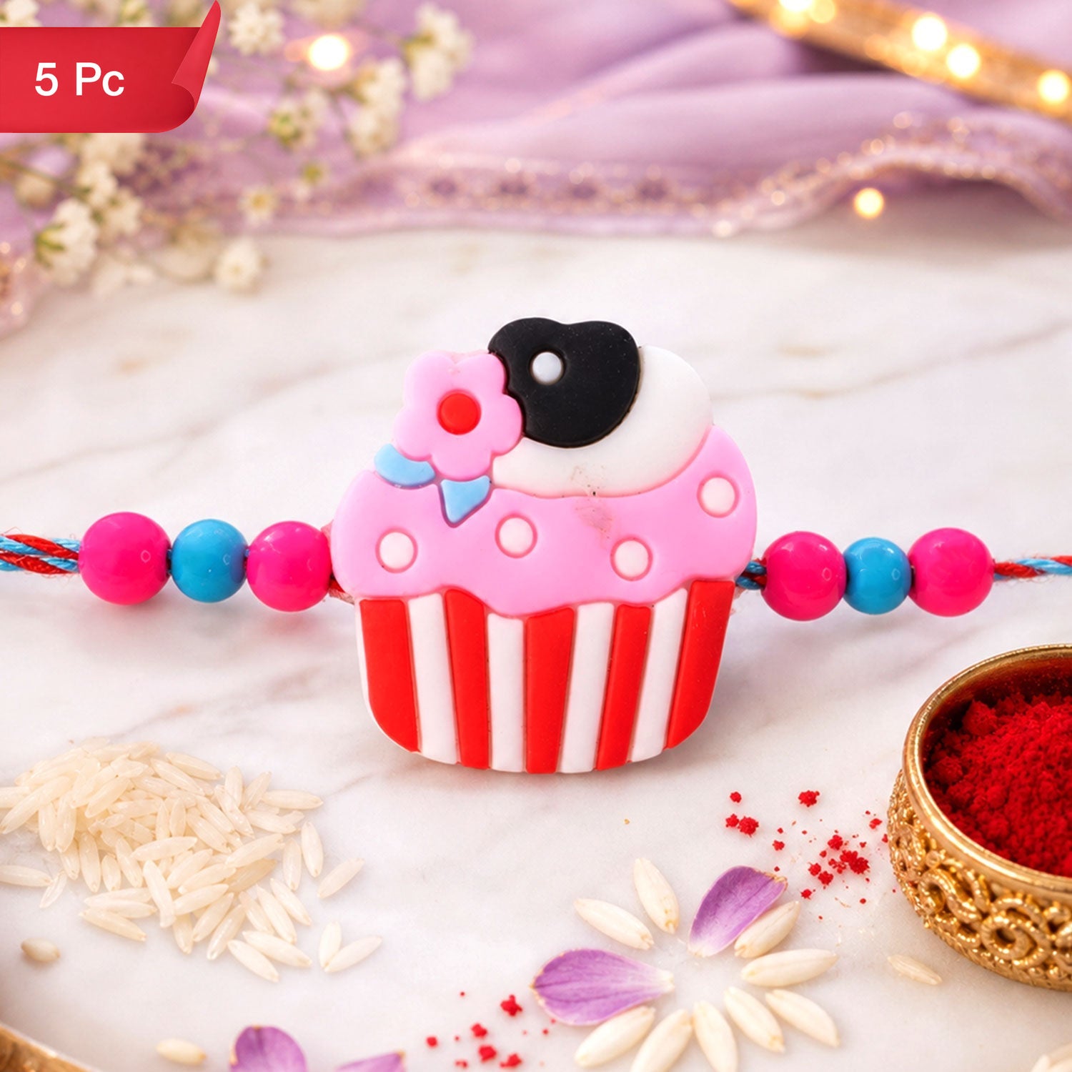 Kids Rakhi Cupcake Charm Traditional Beaded Rakhi (5pcs)