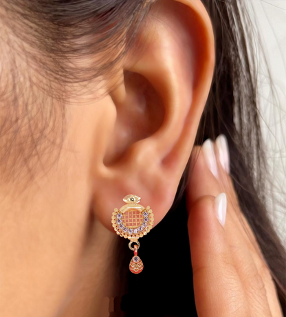 Gold Plated Grid Design Earrings with AD for women and girls