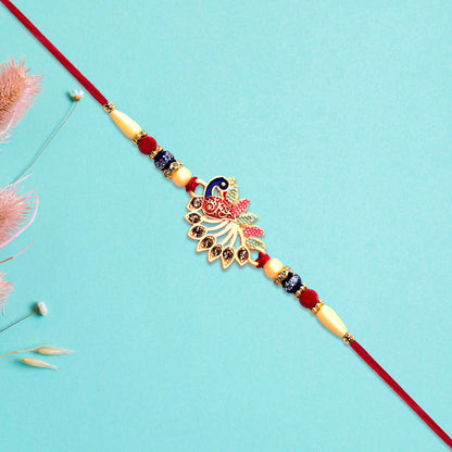 Peacock Rakhi Elegant Stone Detailing with Red Thread (10pcs)