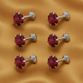 Silver Plated Red Crystal Flat Back Stud Earrings for women and girls Combo Pack of 6