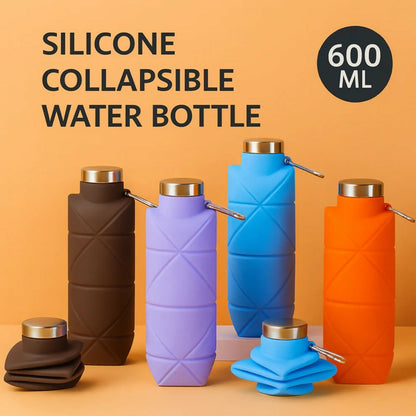 Close-up of blue silicone water bottle and leakproof lid