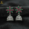 Floral Jhumka Earrings – Elegant Oxidized Silver Design