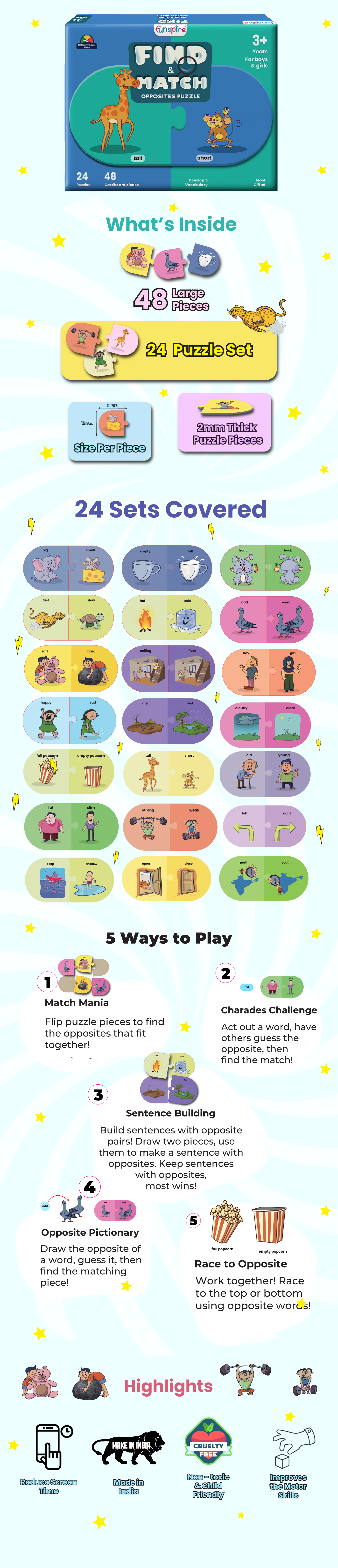 Opposites Matching Puzzle - Ages 3+ (48 cardboard puzzle pieces) Find & Match series