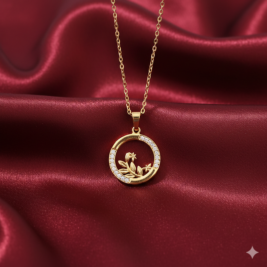 Gold Plated AD Circle Pendant Necklace For women and girls