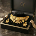Gold Plated Bridal Choker Necklace Set with Matching Earrings