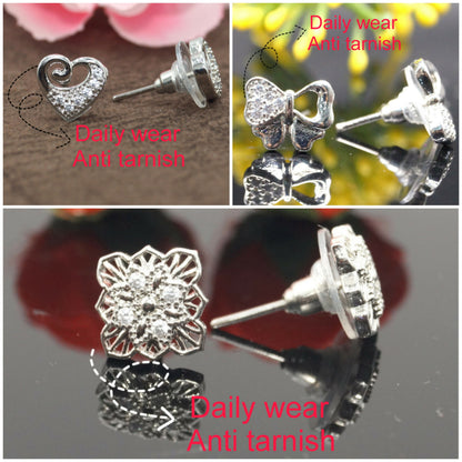 Stylish bow-shaped silver-plated stud earrings featuring sparkling cubic zirconia.
