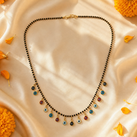Multicolor Evil Eye Black Beaded Mangalsutra Necklace with Gold Tone Charms