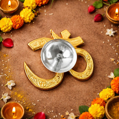 Golden OM Symbol Diya Holder for Pooja and Festival Decoration