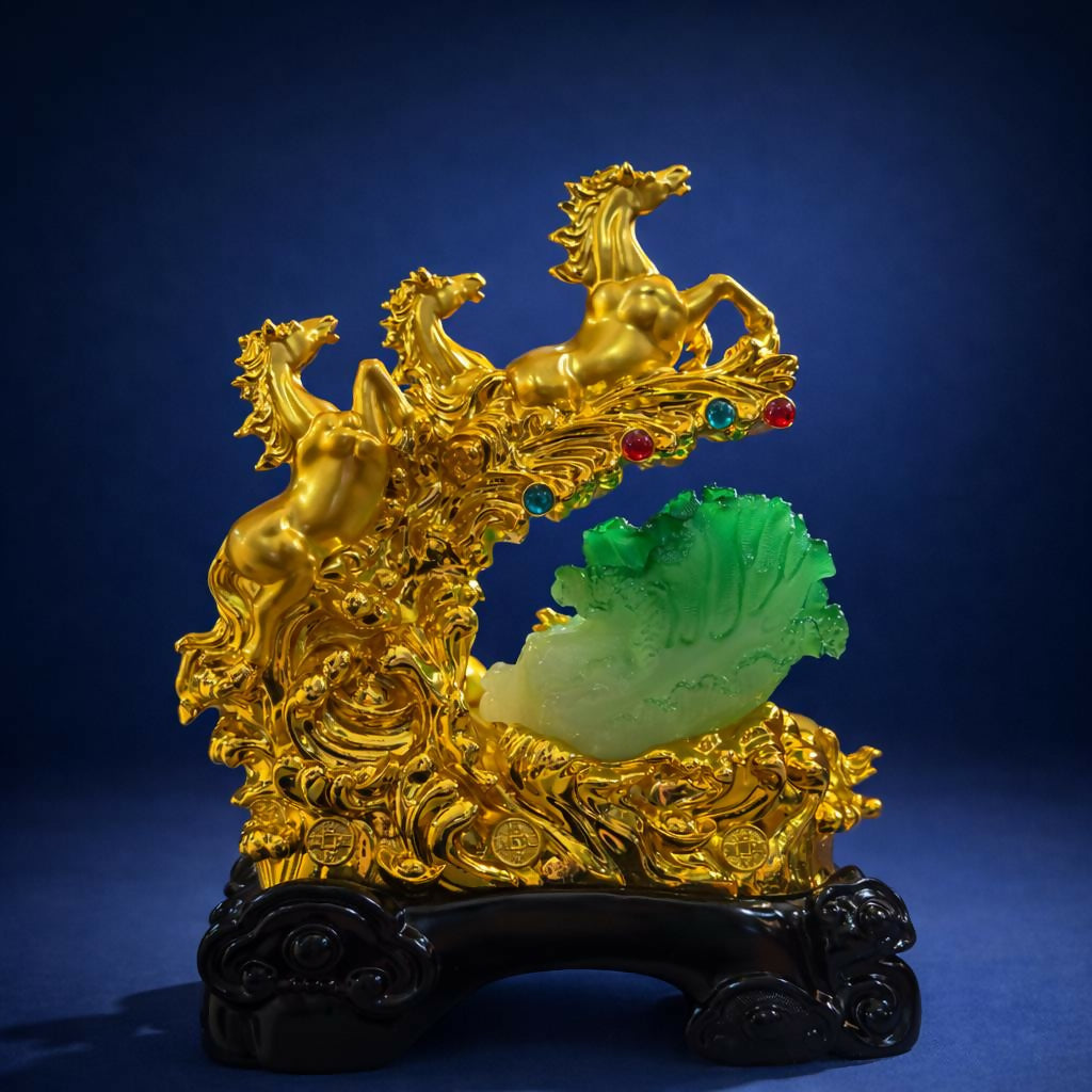 Seven Running Horses Golden Statue Feng Shui Lucky Home Decor Showpiece