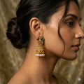 Traditional Gold Plated Butterfly Ruby Green Stone Jhumka Earrings