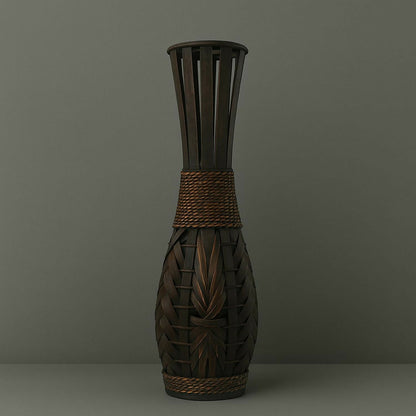 HOME DECOR Premium Handcrafted Dark Brown Woven Decorative Floor Vase – Tall Bamboo Style Flower Pot with Braided Detailing for Living Room, Bedroom, Office & Home Décor (Approx. 27 inch)