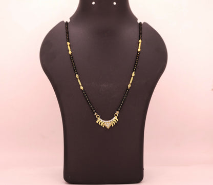 Gold Plated AD Pendant Mangalsutra with Black Bead Chain