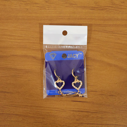 Pair of heart shape drop earrings featuring elegant chain tassels