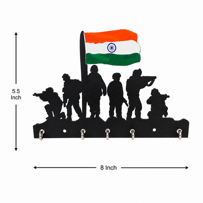 Side view of Indian Army key holder, highlighting metal construction