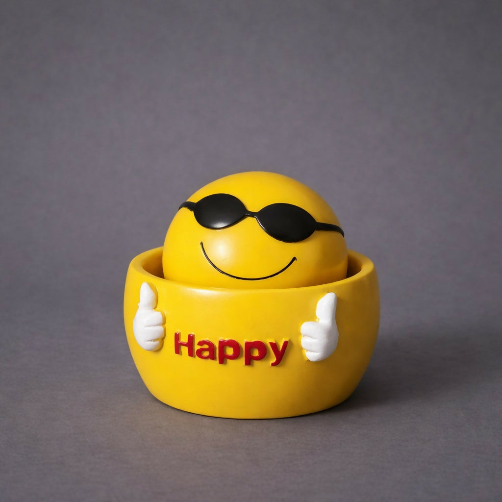 Happy Emoji Decorative Storage Showpiece for Desk and Home Decor (Mix Design)