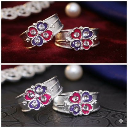 Silver Adjustable Floral Toe Rings Bichiya for women and girls