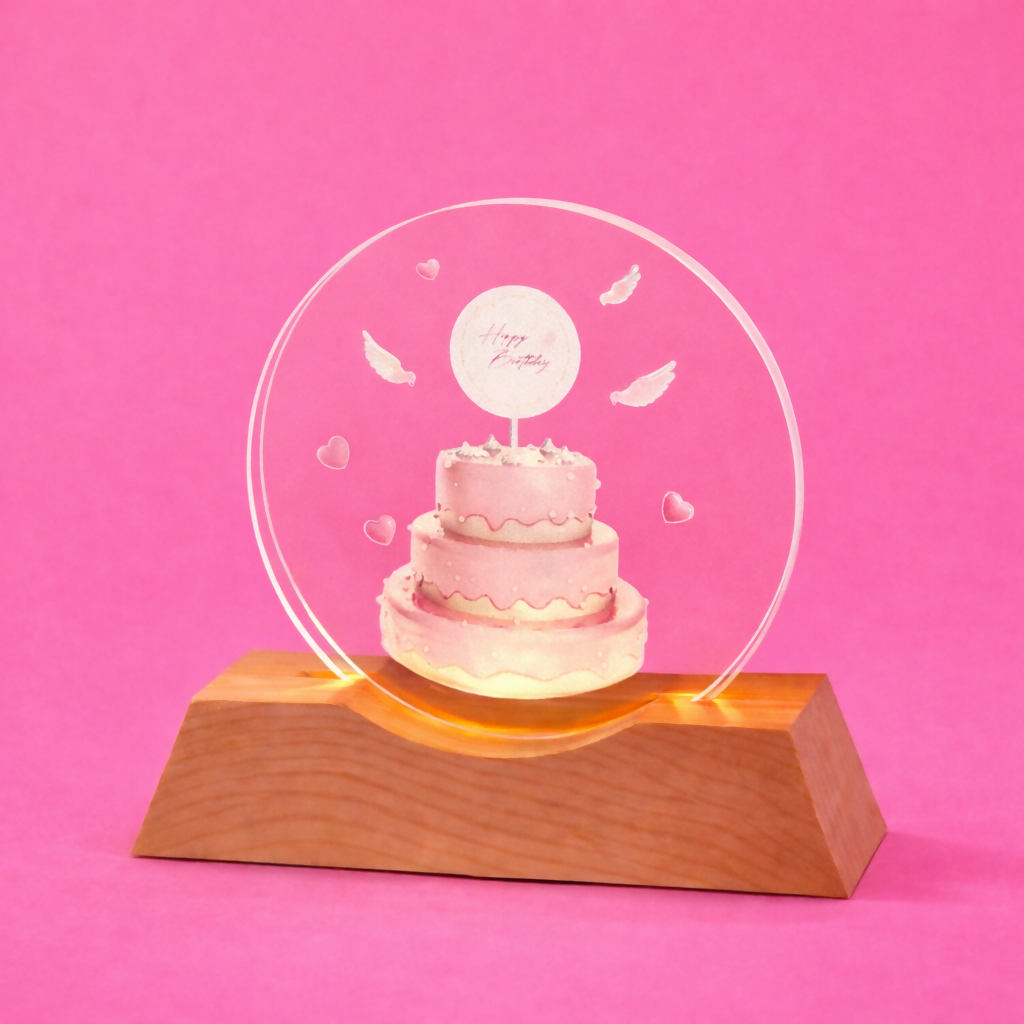 Happy Birthday Acrylic LED Lamp with Wooden Base | Birthday Night Light