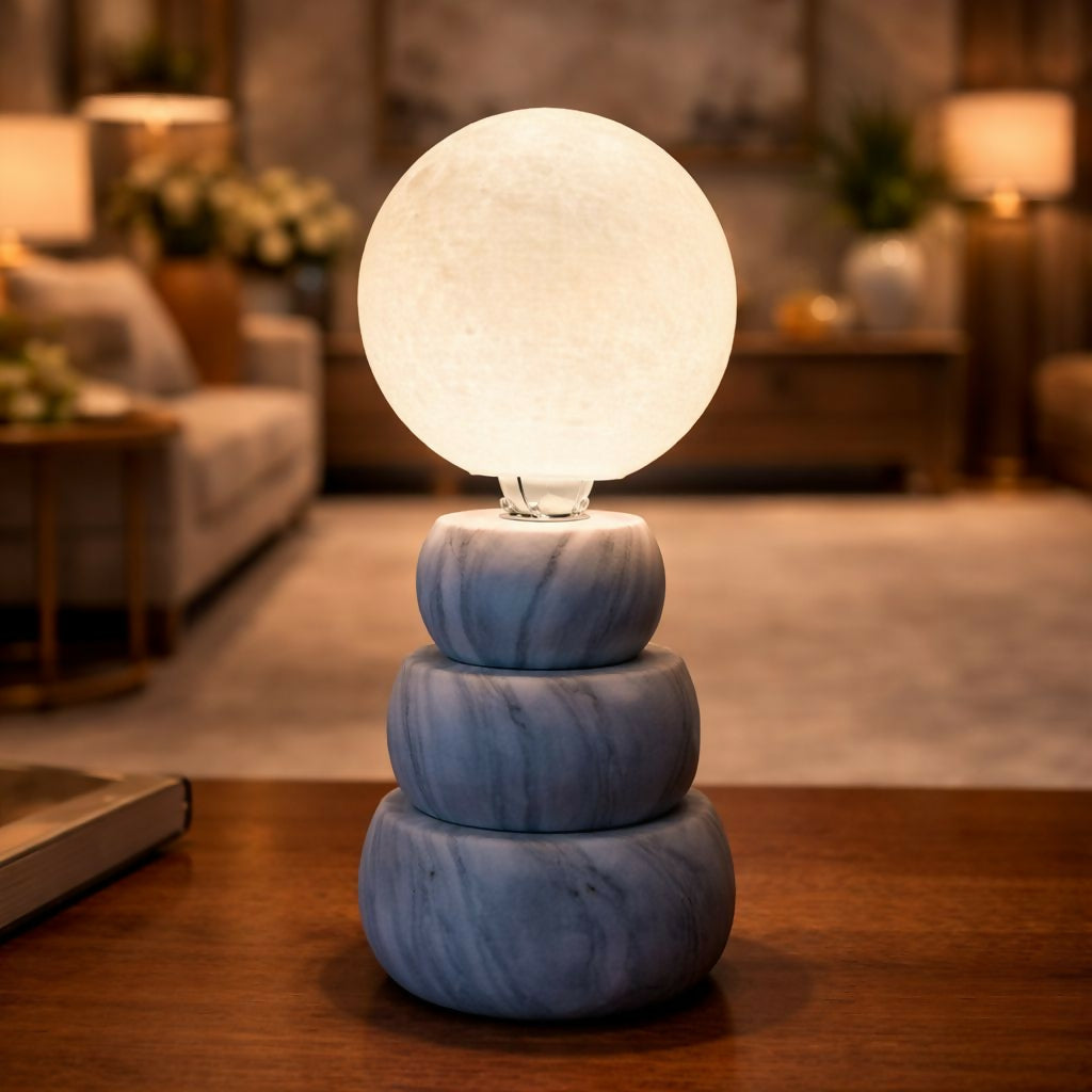 Close-up of realistic moon design LED night lamp