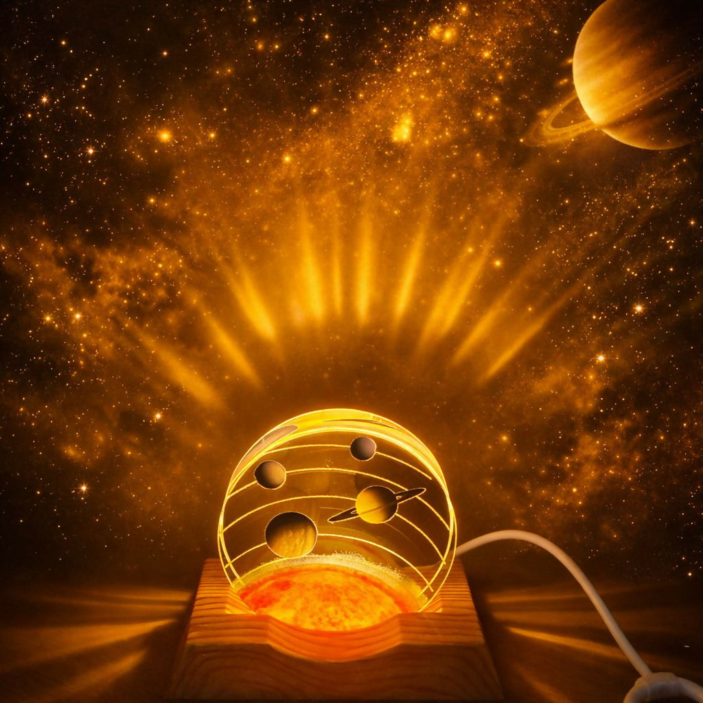 Planet Orbit 3D Acrylic LED Night Lamp with Wooden Base for Home Decor