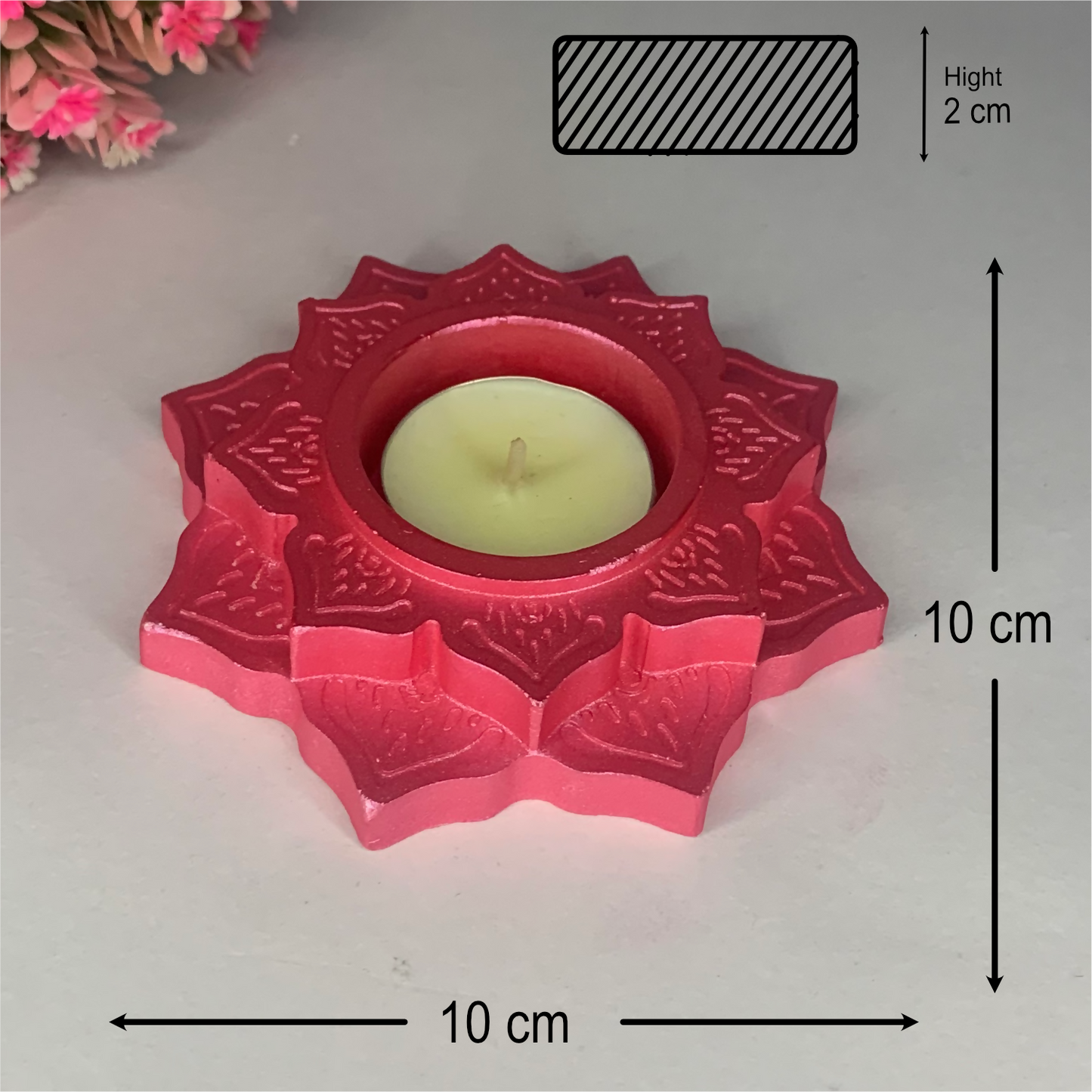 Handmade Lotus Diya – Metallic Pink Tealight Holder | Traditional Candle Holder for Diwali, Pooja, Meditation & Home Décor | Festival Gift Item