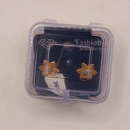 Gift-ready packaging of gold plated floral stud earrings perfect for women and girls