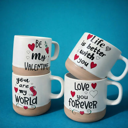 Printed Ceramic Coffee Mug with Wooden Base Romantic Gift Cup
