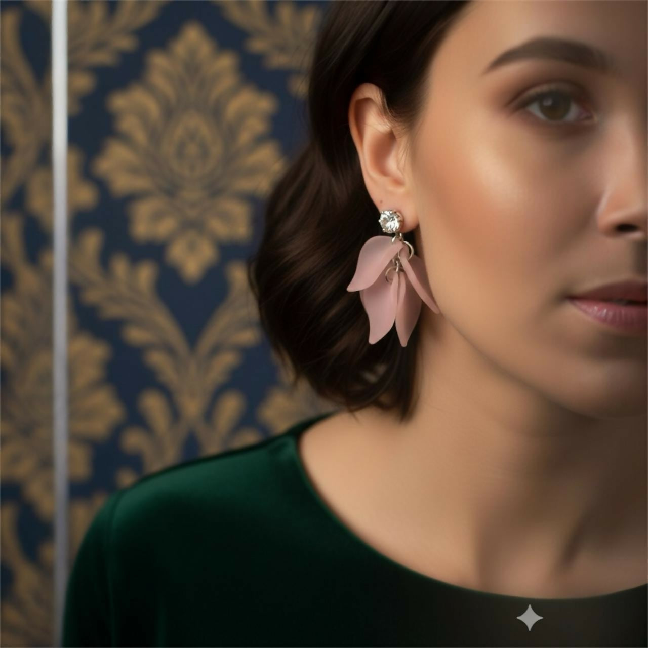 Floral Petal Drop Earrings With Stud Diamond for Women – Lightweight Statement Fashion Jewelry (Pack Of 6)