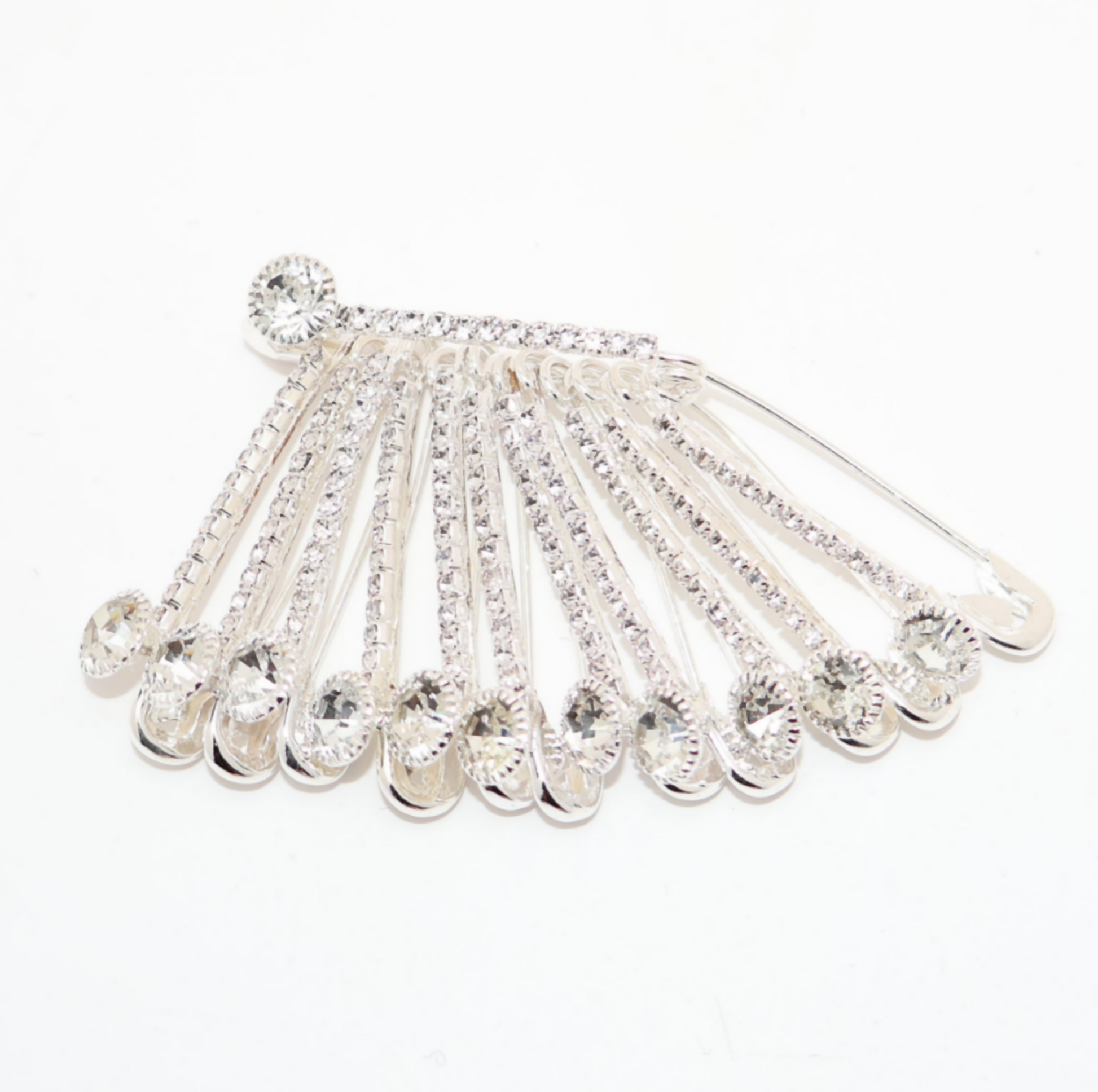 Silver Diamond Look Saree Pin with Sparkling CZ Stones for Women