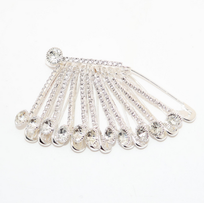 Silver Diamond Look Saree Pin with Sparkling CZ Stones for Women