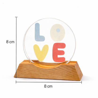LOVE Acrylic LED Lamp with Wooden Base | USB Powered Decorative Night Light