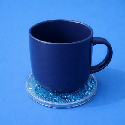 Blue Glitter Liquid Coaster Heat Resistant Cup Mat for Table