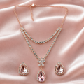 Blush Pink Crystal Drop Necklace Set with Rose Gold Finish for Women & Girls