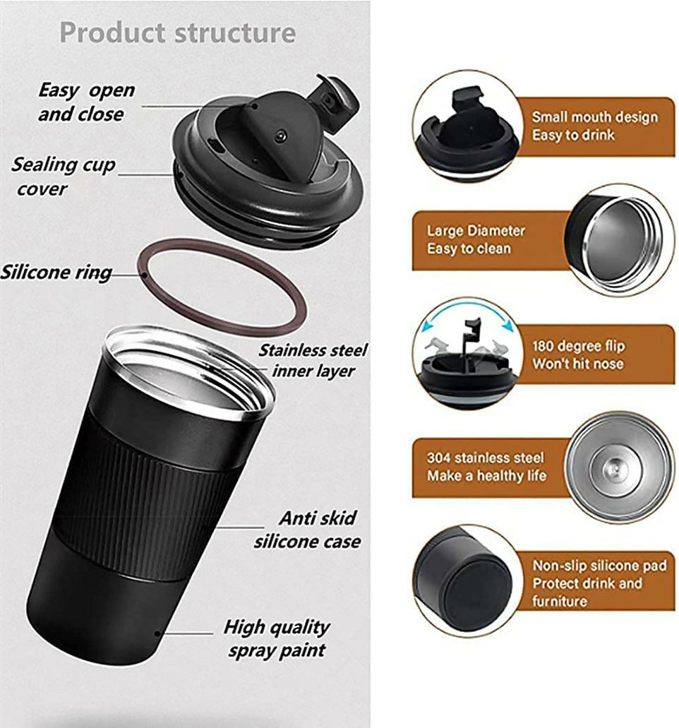 Insulated Travel Coffee Mug with Leakproof Lid and Grip Sleeve 1 Pc