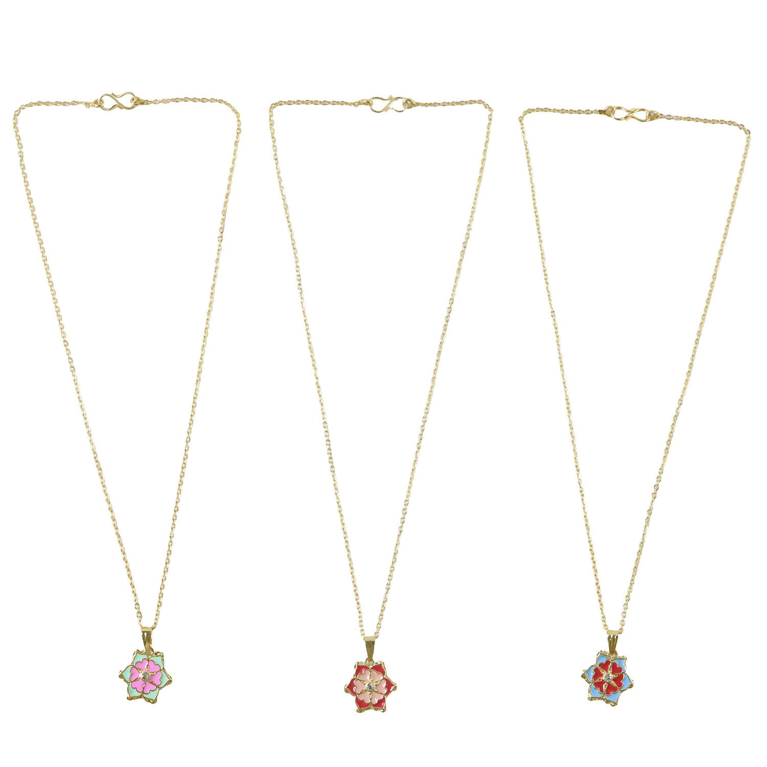 Elegant Floral Gold Pendant Necklaces with Colorful Enamel Design Combo set