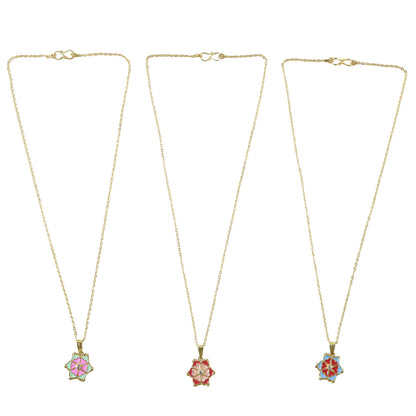 Elegant Floral Gold Pendant Necklaces with Colorful Enamel Design Combo set