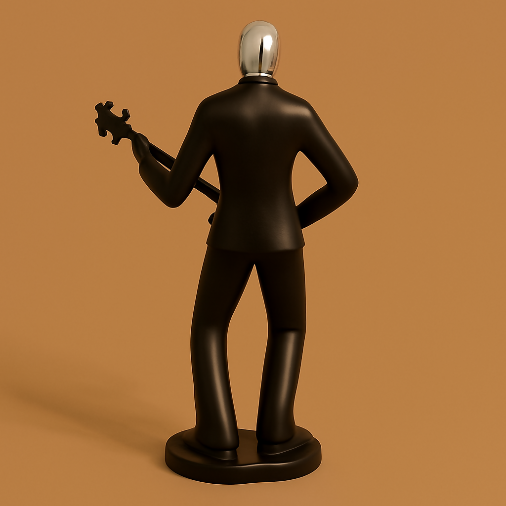HOME DECOR Elegant Black Guitarist Figurine | Modern Musician Statue with Chrome Face & Guitar | Artistic Home Décor Sculpture for Living Room, Office, Café, Studio | Perfect Music Lover Gift